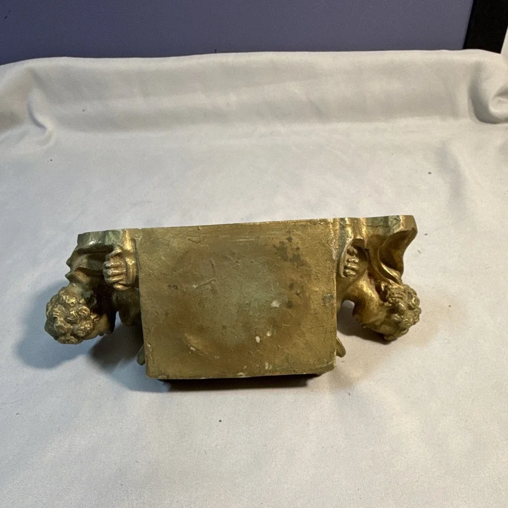 Gold Tone Metal Cherub Angel Wall Shelf Bracket Decor 3D Rococo 6.5in
